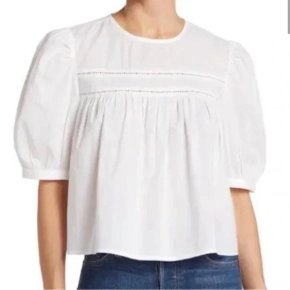 NWT MELROSE & MARKET YOKE DETAIL PUFF SLEEVE TOP IN WHITE- size S - Picture 3 of 9